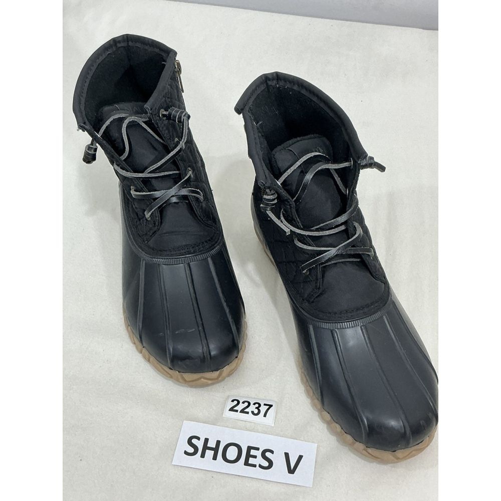 Womans Nautica Dorsay Black Quilted Ankle Duck Rain Snow Rubber Boots Size 10